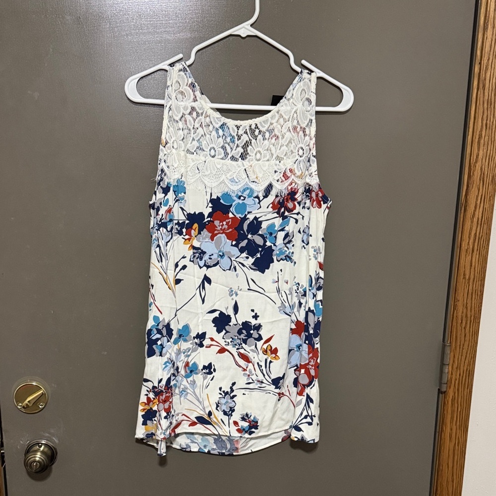 Skye's the Limit Floral Lace Tank Top - Blue and Red